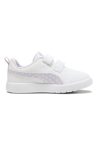 Weiße Sneakers mit lila Tupfendetails und Klettverschluss PUMA Courtflex V3 Dotty V PS