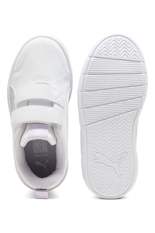 Weiße Sneakers mit lila Tupfendetails und Klettverschluss PUMA Courtflex V3 Dotty V PS
