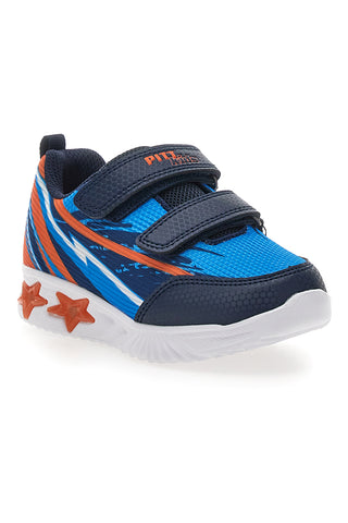 Blaue und orange Sneakers mit Klettverschluss und Lichtern PITT KIDS K21900
