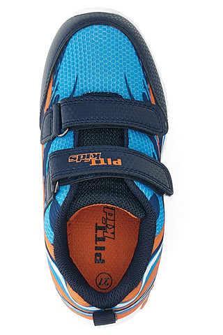 Blaue und orange Sneakers mit Klettverschluss und Lichtern PITT KIDS K21900