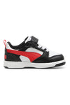 Puma Rebound V6 Lo AC+ Inf Kinder-Sneaker in Schwarz und Weiß mit roten Details