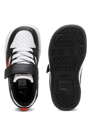 Puma Rebound V6 Lo AC+ Inf Kinder-Sneaker in Schwarz und Weiß mit roten Details