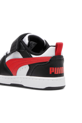 Puma Rebound V6 Lo AC+ Inf Kinder-Sneaker in Schwarz und Weiß mit roten Details