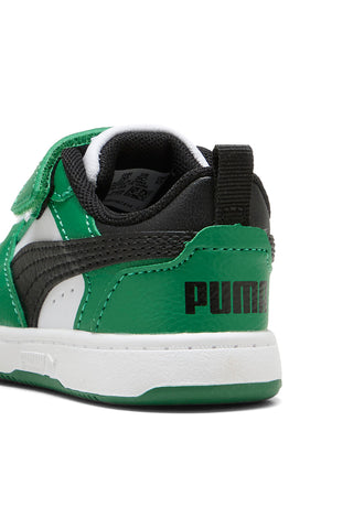 Sneakers bianche e verdi con strappo Puma Rebound V6 Lo AC+ Inf