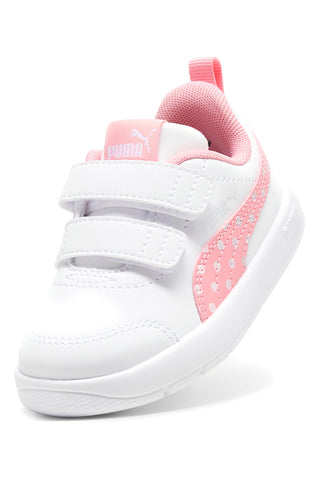 Sneakers bianche e rosa con strappo e dettagli a pois Puma Courtflex V3 Dotty V Inf