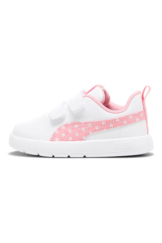 Sneakers bianche e rosa con strappo e dettagli a pois Puma Courtflex V3 Dotty V Inf