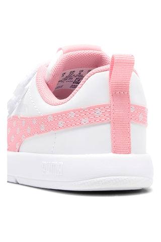 Sneakers bianche e rosa con strappo e dettagli a pois Puma Courtflex V3 Dotty V Inf