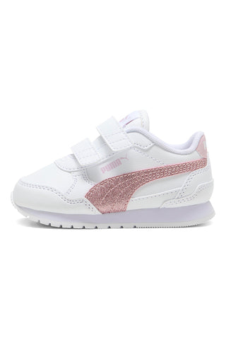 Weiße Sneaker mit rosa Glitzer und Doppelriemen Puma ST Runner v4 SL GlitterV Inf