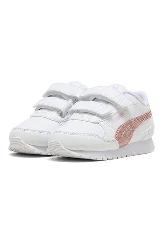 Weiße Sneaker mit rosa Glitzer und Doppelriemen Puma ST Runner v4 SL GlitterV Inf