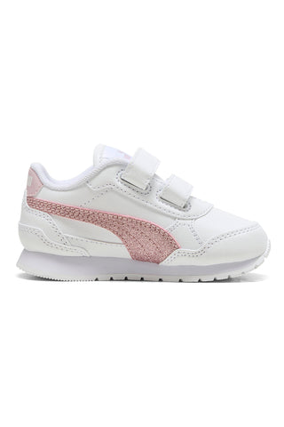 Sneakers bianche con glitter rosa e doppio strappo Puma ST Runner v4 SL GlitterV Inf