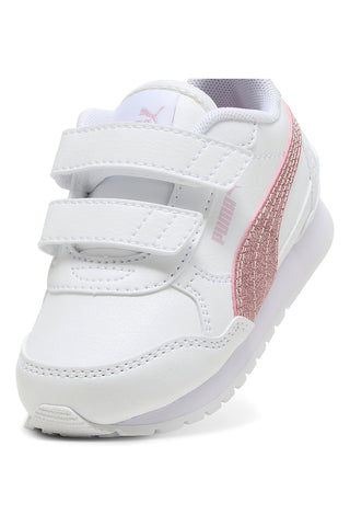 Weiße Sneaker mit rosa Glitzer und Doppelriemen Puma ST Runner v4 SL GlitterV Inf