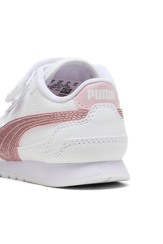 Sneakers bianche con glitter rosa e doppio strappo Puma ST Runner v4 SL GlitterV Inf