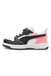 Puma Rebound V6 Lo AC+ PS Low-Top-Sneaker mit Klettverschluss in Weiß, Schwarz und Pink