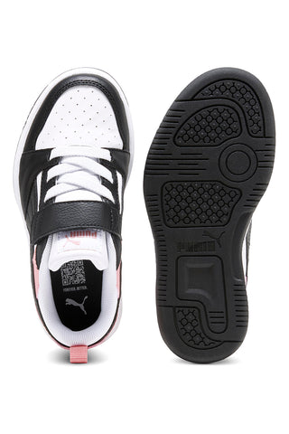 Puma Rebound V6 Lo AC+ PS Low-Top-Sneaker mit Klettverschluss in Weiß, Schwarz und Pink
