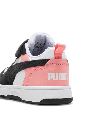 Puma Rebound V6 Lo AC+ PS Low-Top-Sneaker mit Klettverschluss in Weiß, Schwarz und Pink