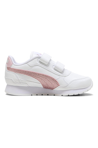 Puma ST Runner v4 SL Glitter V PS – Weiße Sneakers mit rosa Glitzerstreifen