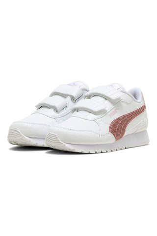 Puma ST Runner v4 SL Glitter V PS – Weiße Sneakers mit rosa Glitzerstreifen