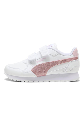 Puma ST Runner v4 SL Glitter V PS – Weiße Sneakers mit rosa Glitzerstreifen
