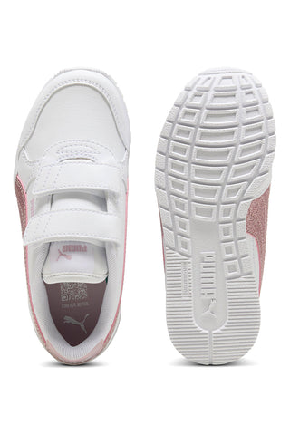Puma ST Runner v4 SL Glitter V PS – Weiße Sneakers mit rosa Glitzerstreifen