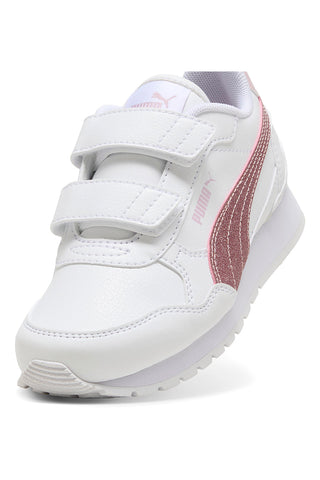 Puma ST Runner v4 SL Glitter V PS – Weiße Sneakers mit rosa Glitzerstreifen