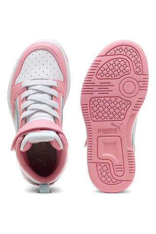 Puma – Rebound V6 Mid Space Belle AC+PS – Hohe Sneakers in Weiß und Rosa