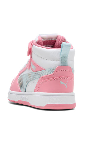 Puma – Rebound V6 Mid Space Belle AC+PS – Hohe Sneakers in Weiß und Rosa