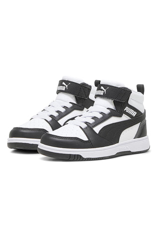 Puma Rebound V6 Mid AC+ PS Kinder-Sneaker in Schwarz und Weiß
