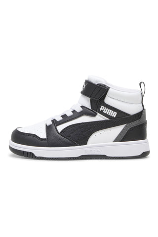 Puma Rebound V6 Mid AC+ PS Kinder-Sneaker in Schwarz und Weiß