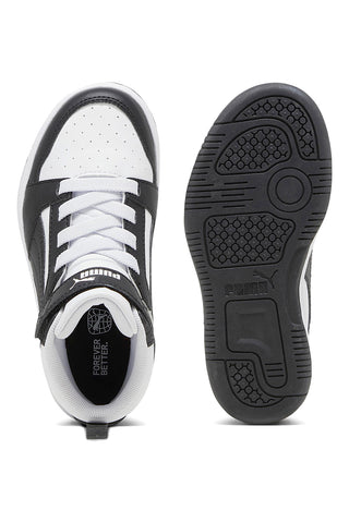 Puma Rebound V6 Mid AC+ PS Kinder-Sneaker in Schwarz und Weiß