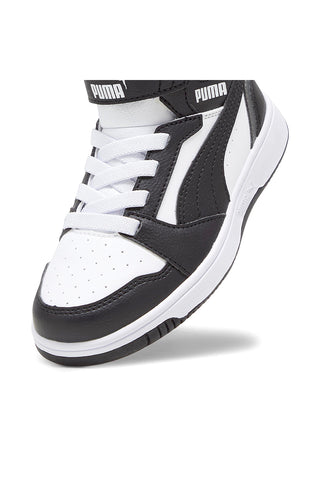 Puma Rebound V6 Mid AC+ PS Kinder-Sneaker in Schwarz und Weiß