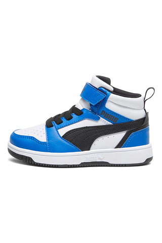 Puma – Rebound V6 Mid AC+ PS – Mid-Top-Sneaker mit Klettverschluss in Weiß und Blau