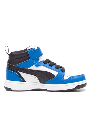 Sneakers mid bianche e blu con strappo Puma Rebound V6 Mid AC+ PS