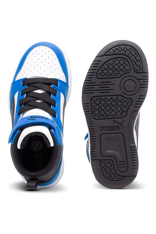 Sneakers mid bianche e blu con strappo Puma Rebound V6 Mid AC+ PS