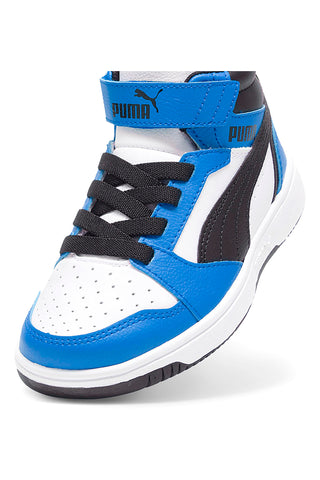 Sneakers mid bianche e blu con strappo Puma Rebound V6 Mid AC+ PS