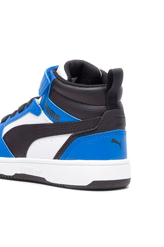 Puma – Rebound V6 Mid AC+ PS – Mid-Top-Sneaker mit Klettverschluss in Weiß und Blau