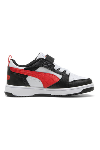 Puma Rebound V6 Lo AC+ PS Low-Top-Sneaker mit Klettverschluss in Weiß, Schwarz und Rot