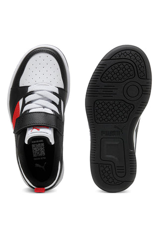 Puma Rebound V6 Lo AC+ PS Low-Top-Sneaker mit Klettverschluss in Weiß, Schwarz und Rot
