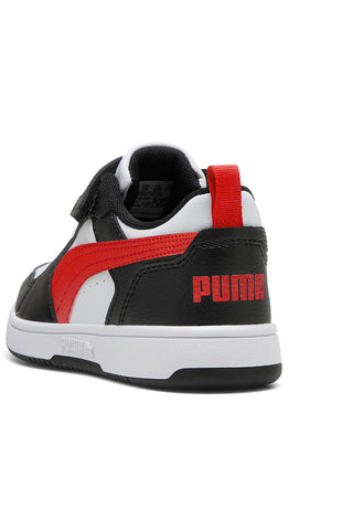 Puma Rebound V6 Lo AC+ PS Low-Top-Sneaker mit Klettverschluss in Weiß, Schwarz und Rot