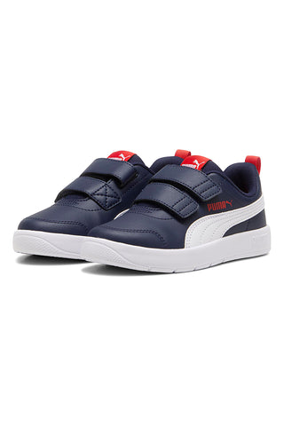 Blaue Puma Courtflex V3 V PS-Sneaker mit Doppelriemen und weißen Details