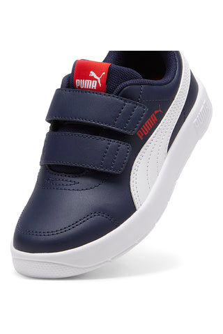 Blaue Puma Courtflex V3 V PS-Sneaker mit Doppelriemen und weißen Details