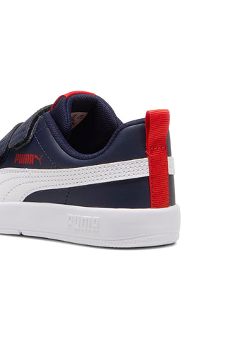 Blaue Puma Courtflex V3 V PS-Sneaker mit Doppelriemen und weißen Details