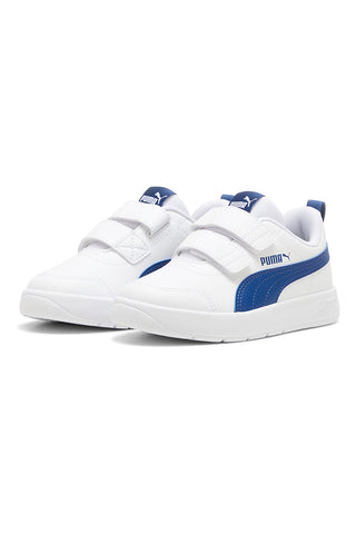 Weiße Sneakers mit blauen Details und doppeltem Klettverschluss Puma Courtflex v3