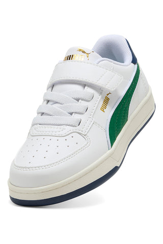 Puma Caven 2 Retro AC + PS Weiße Sneaker mit grünen Details für Kinder mit Klettverschluss