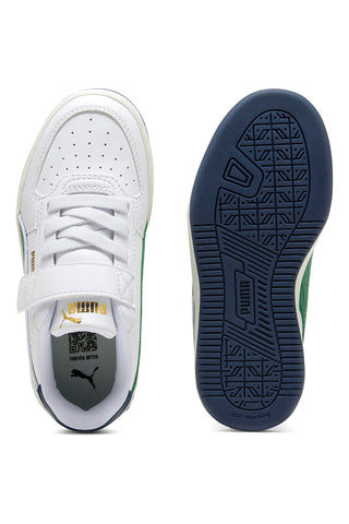 Puma Caven 2 Retro AC + PS Weiße Sneaker mit grünen Details für Kinder mit Klettverschluss