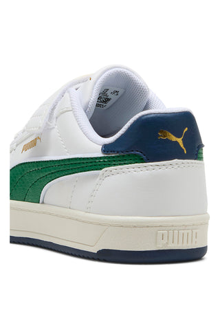 Puma Caven 2 Retro AC + PS Weiße Sneaker mit grünen Details für Kinder mit Klettverschluss