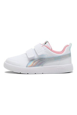 Sneakers bianche con dettagli azzurri e rosa doppio strappo Puma Courtflex V3 Space Belle V PS