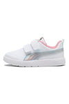 Weiße Sneaker mit blauen und rosa Details, Doppelriemen, Puma Courtflex V3 Space Belle V PS