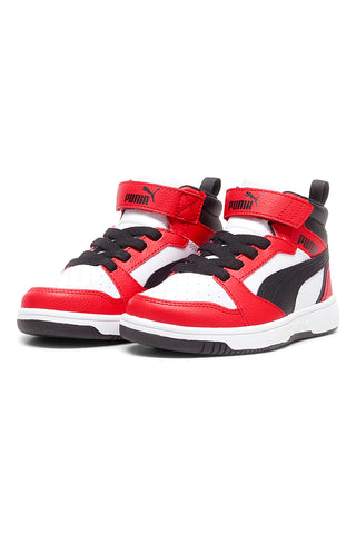 Sneakers bianche e rosse mid Puma Rebound V6 Mid AC+ PS