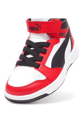 Sneakers bianche e rosse mid Puma Rebound V6 Mid AC+ PS