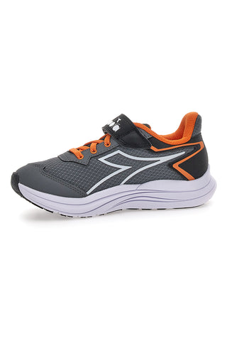 Scarpe sportive grigie con dettagli arancioni e chiusura a strappo Diadora SNIPE 3 JR